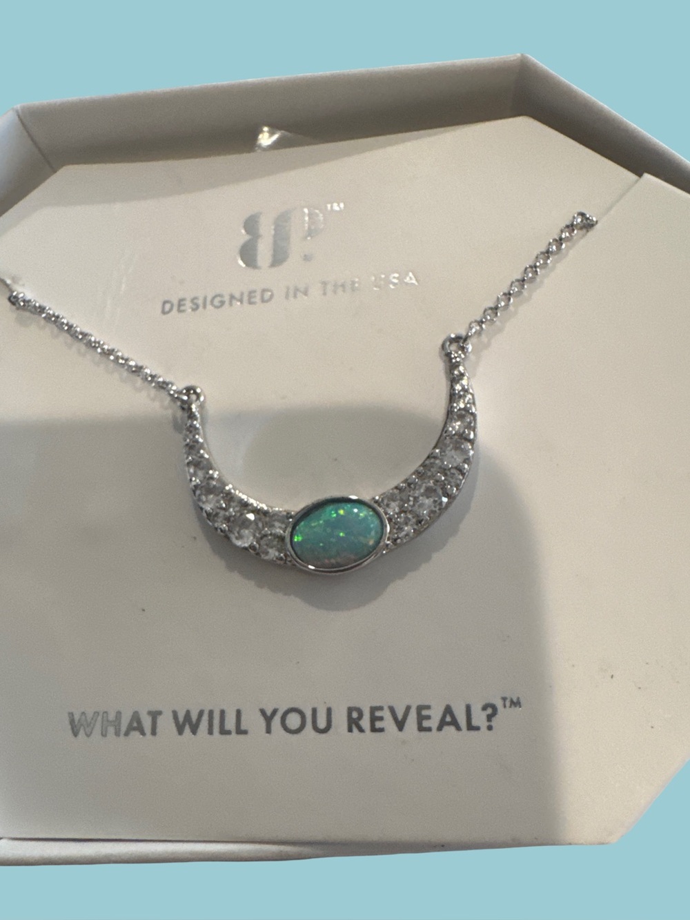 Rhodium plating Pendant Necklace - Silver with Green Blue Opal - Picture 1 of 2